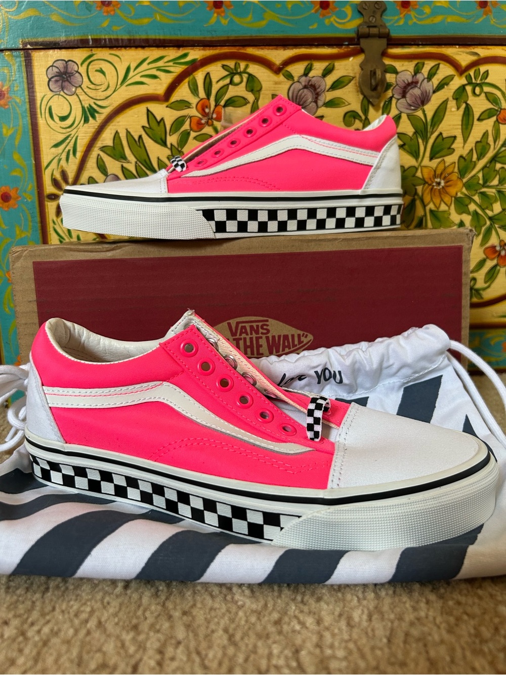 Vans Women's Neon Pink Checkerboard Platform Sneakers